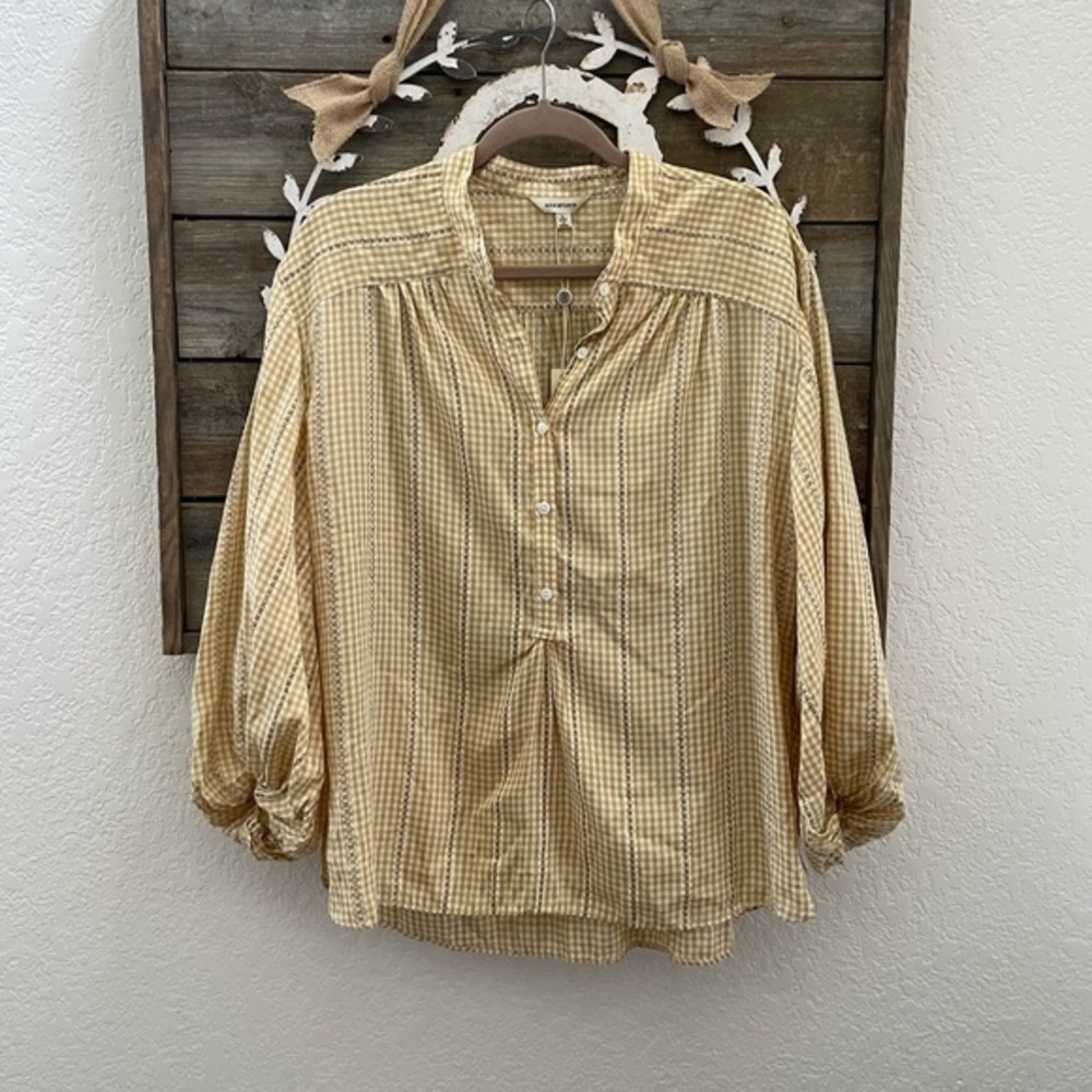 Max Studio yellow popover blouse boho size L NWT